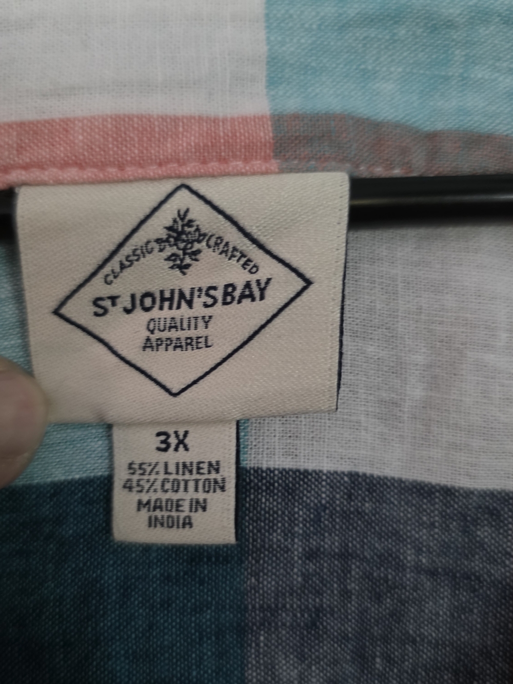 St. John's Bay Coral, Teal & Navy Plaid V-Neck Tunic - Picture 3 of 3